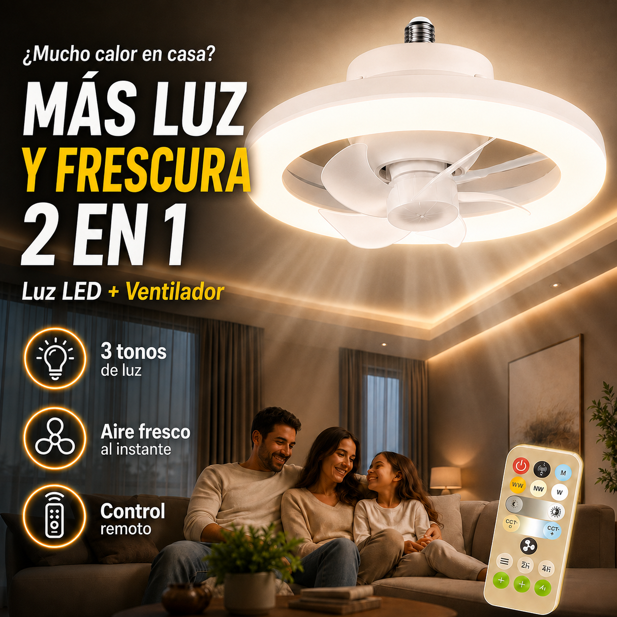 🌬️💡Ventilador con luz 2 en 1: Refresca e Ilumina sin ocupar espacio ni complicarte