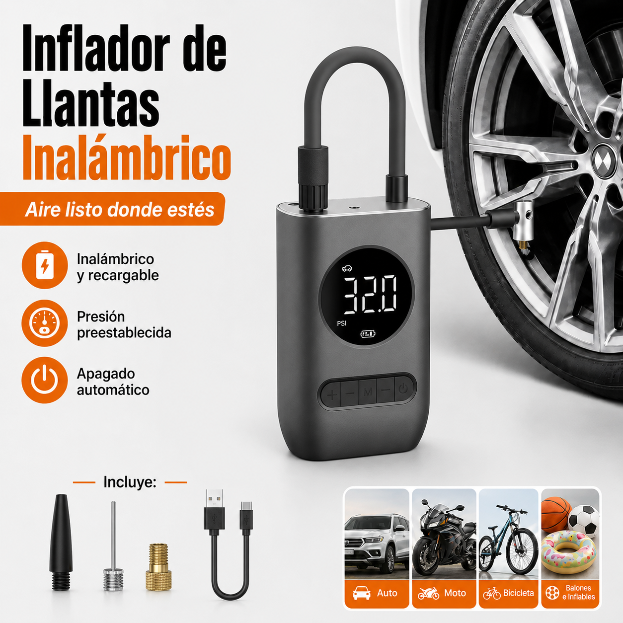 Inflador de Llantas Inalámbrico | Recupera la presión donde estés y continúa tu camino 🚗