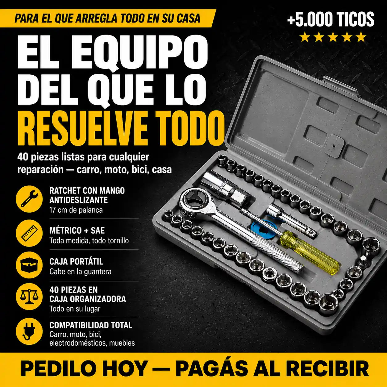 JUEGO DE COPAS CON RATCHET 40 PZS | Reparás todo con Una Sola Caja